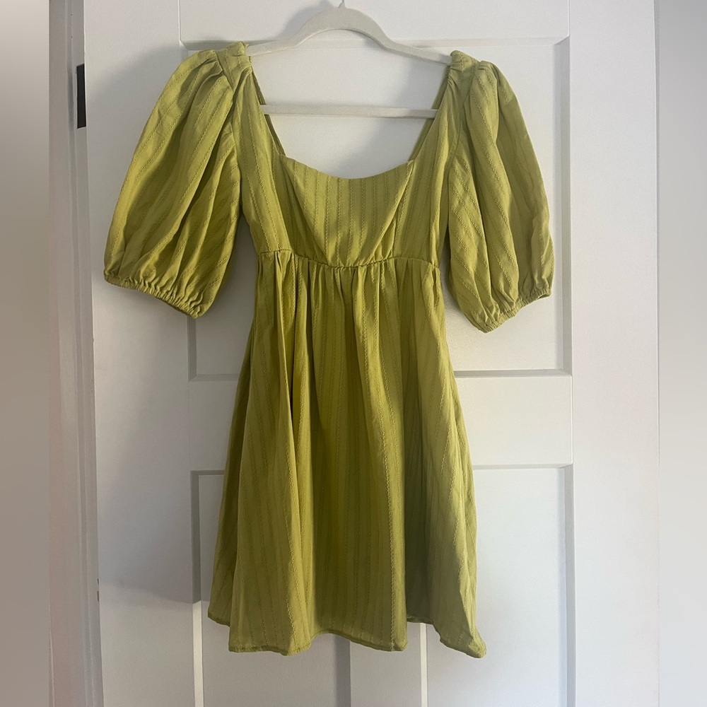 Chic Lime Green Puff Sleeve Mini Dress